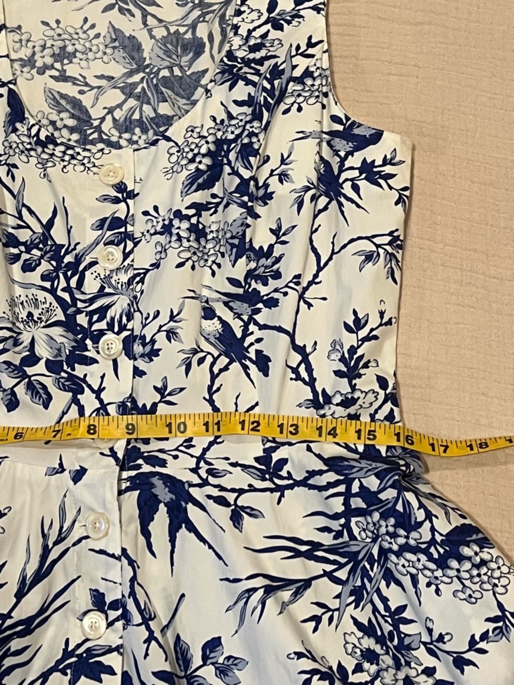 The J. Peterman Company Toile de Jouy Kentucky Derby Dress Blue & White Sz 10 - Picture 11 of 12
